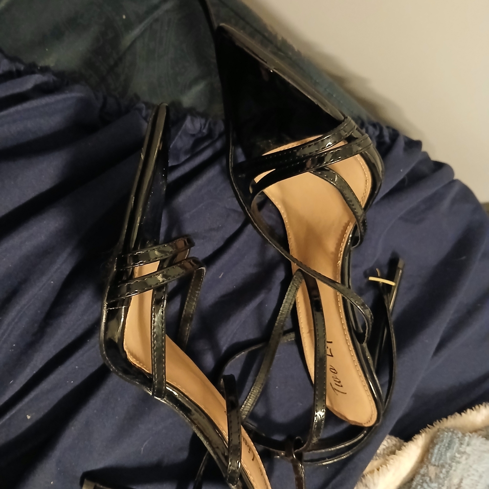 Two Lips Glossy Black Strappy Heels